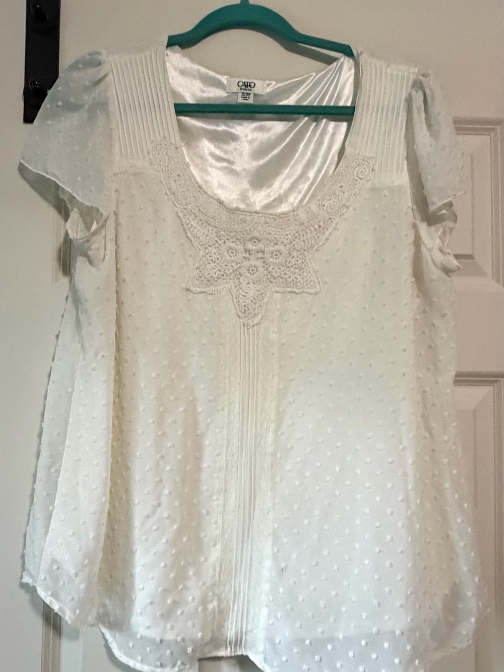 Cato Ivory Swiss Dot Crochet Star Scoop Neck Blouse